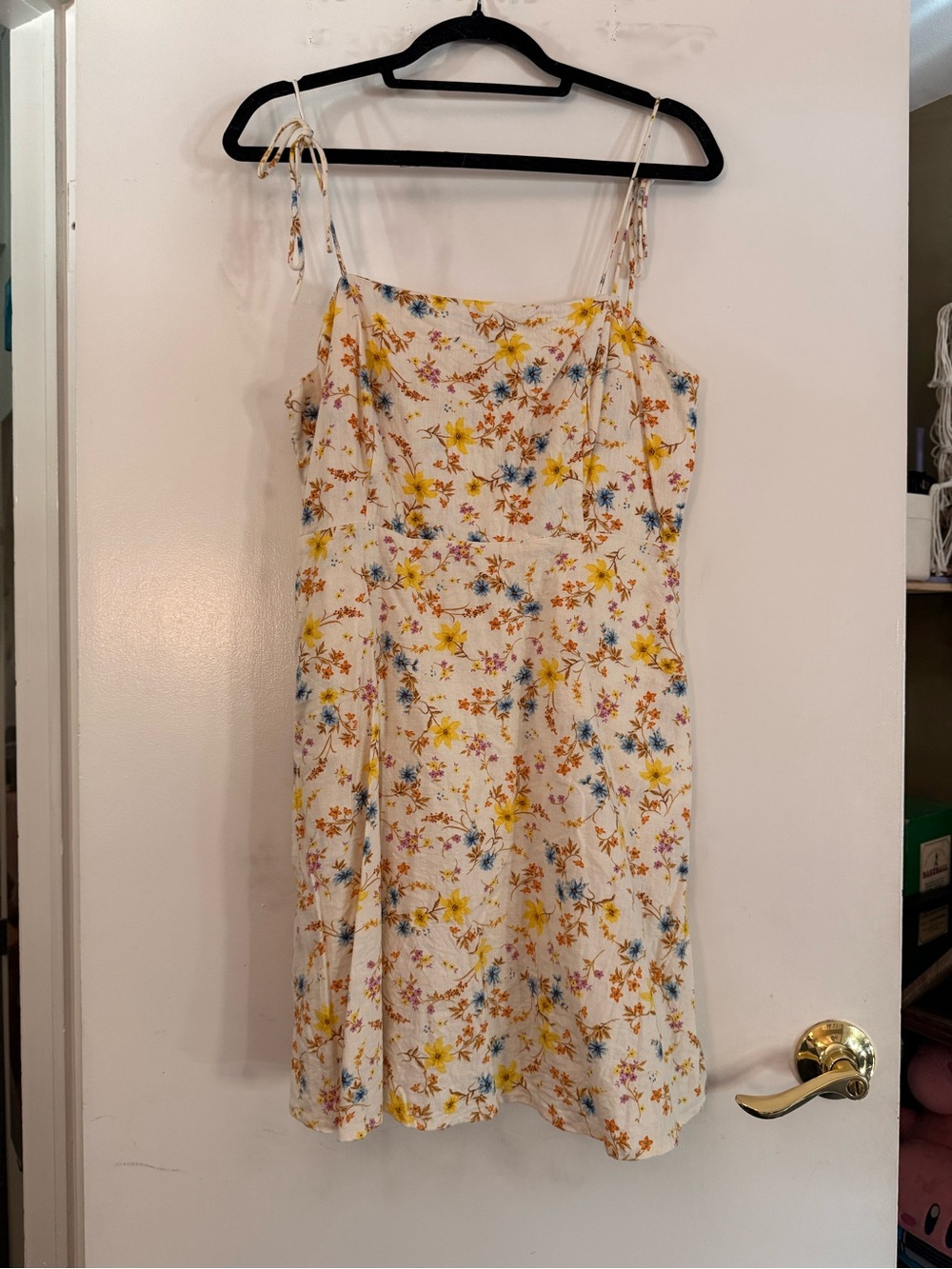 Tie-Strap Linen-Blend Floral Mini Dress EUC